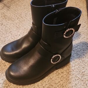 Art Class Black Kids Boots with Rhinestone Buckle